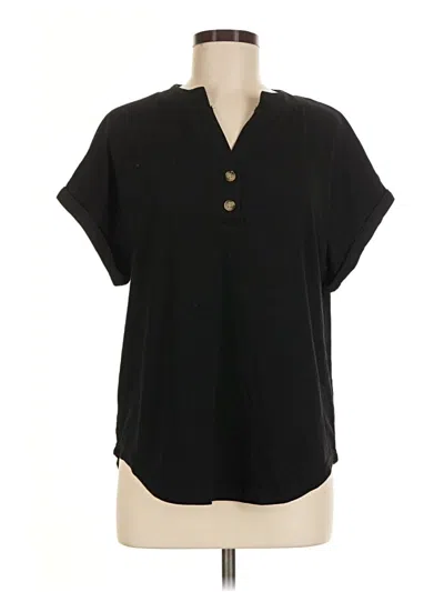 Pre-owned Unbranded Short Sleeve Henley Shirt In Black