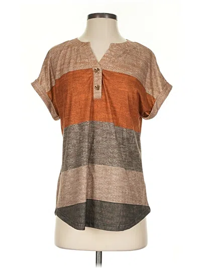 Pre-owned Unbranded Short Sleeve Henley Shirt In Brown