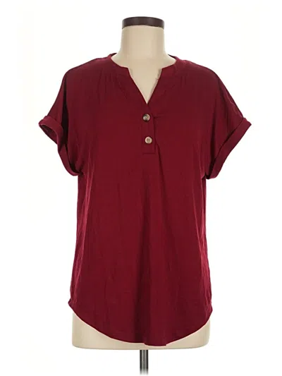 Pre-owned Unbranded Short Sleeve Henley Shirt In Burgundy