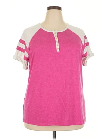 Pre-owned Unbranded Short Sleeve Henley Shirt In Pink