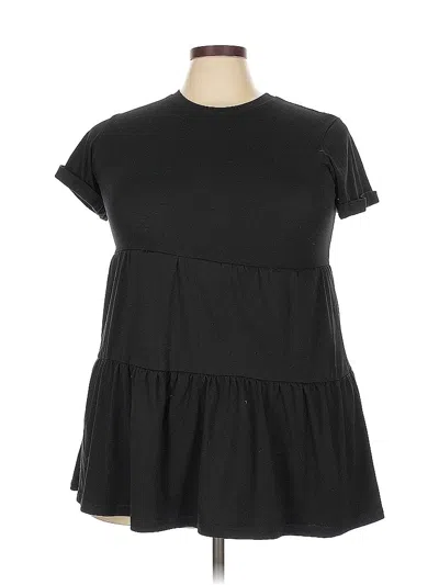 Pre-owned Unbranded Short Sleeve Top Black Mock Neckline Tops