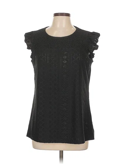 Pre-owned Unbranded Short Sleeve Top Black Ruffles Neckline Tops