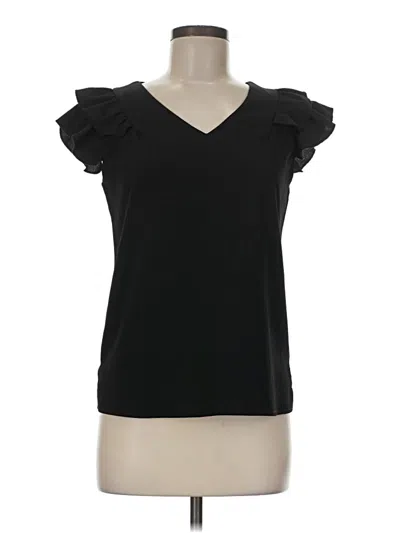 Pre-owned Unbranded Short Sleeve Top Black Ruffles Neckline Tops