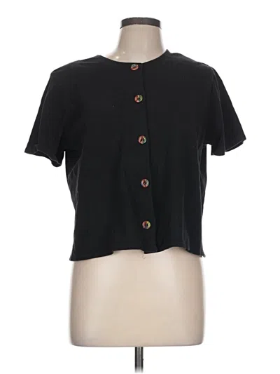 Pre-owned Unbranded Short Sleeve Top Black Square Neckline Tops