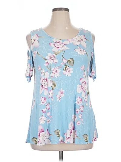 Pre-owned Unbranded Short Sleeve Top Blue Cold Shoulder Neckline Tops