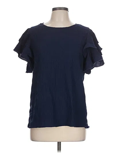 Pre-owned Unbranded Short Sleeve Top Blue Ruffles Neckline Tops