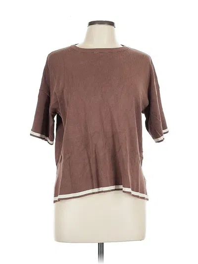 Pre-owned Unbranded Short Sleeve Top Brown Crew Neck Tops