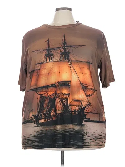 Pre-owned Unbranded Short Sleeve Top Brown Crew Neck Tops