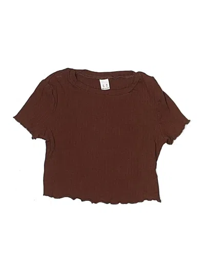 Pre-owned Unbranded Kids' Short Sleeve Top Brown Scoop Neck Tops