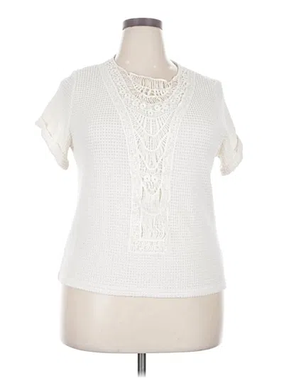 Pre-owned Unbranded Short Sleeve Top Ivory Mock Neckline Tops