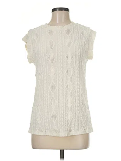 Pre-owned Unbranded Short Sleeve Top Ivory Mock Neckline Tops