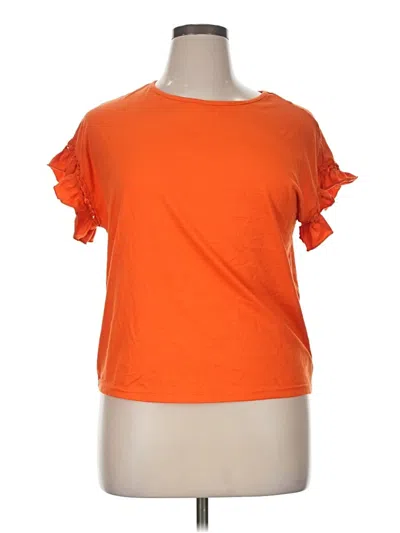 Pre-owned Unbranded Short Sleeve Top Orange Keyhole Neckline Tops