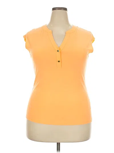 Pre-owned Unbranded Short Sleeve Top Orange Keyhole Neckline Tops