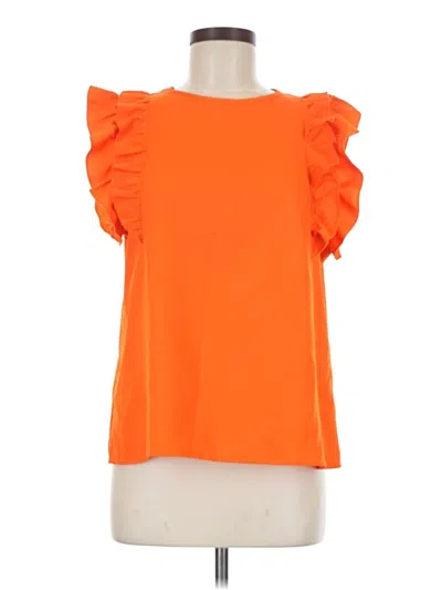 Pre-owned Unbranded Short Sleeve Top Orange Ruffles Neckline Tops