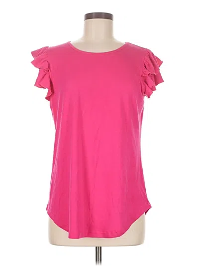 Pre-owned Unbranded Short Sleeve Top Pink Ruffles Neckline Tops