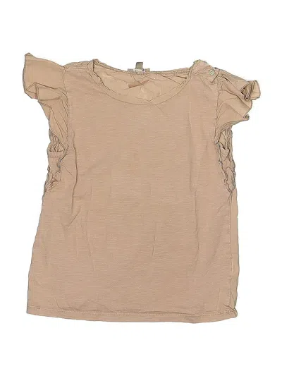 Pre-owned Unbranded Kids' Short Sleeve Top Tan Ruffles Neckline Tops In Brown