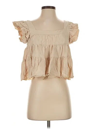 Pre-owned Unbranded Short Sleeve Top Tan Square Neckline Tops