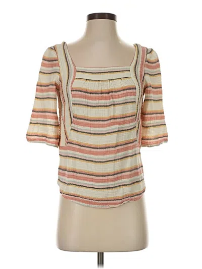 Pre-owned Unbranded Short Sleeve Top Tan Square Neckline Tops