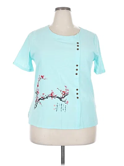 Pre-owned Unbranded Short Sleeve Top Teal Crew Neck Tops In Blue