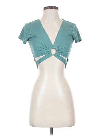 Pre-owned Unbranded Short Sleeve Top Teal Keyhole Neckline Tops In Blue