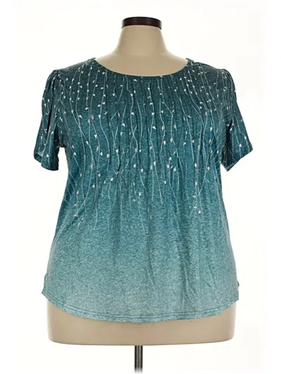 Unbranded Short Sleeve Top Teal Stars Pattern Keyhole Neckline Tops