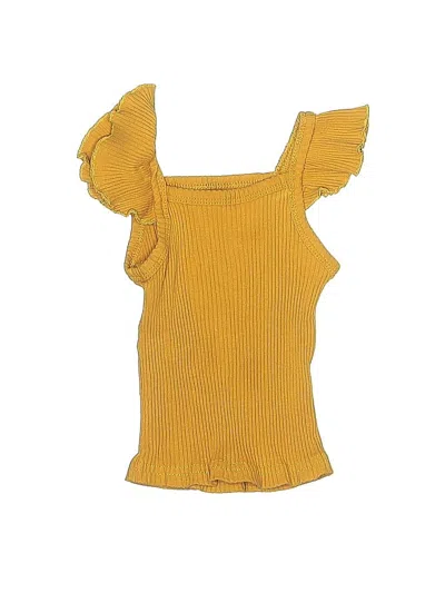 Pre-owned Unbranded Kids' Short Sleeve Top Yellow Ruffles Neckline Tops