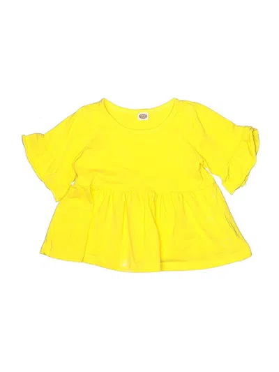 Pre-owned Unbranded Kids' Short Sleeve Top Yellow Ruffles Neckline Tops