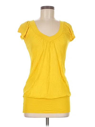 Pre-owned Unbranded Short Sleeve Top Yellow Scoop Neck Tops