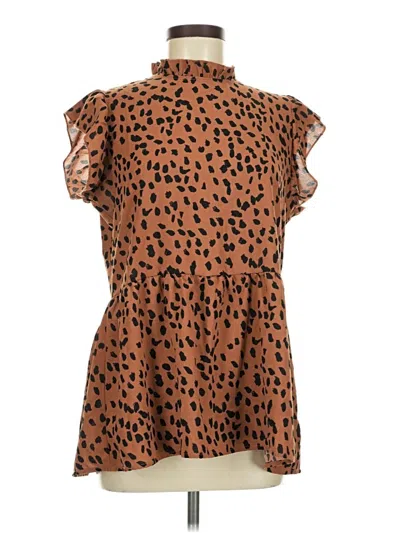 Pre-owned Unbranded Short Sleeve Turtleneck In Brown