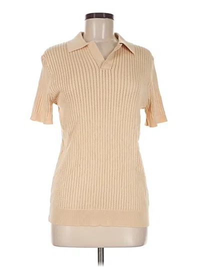 Pre-owned Unbranded Short Sleeve Turtleneck In Tan