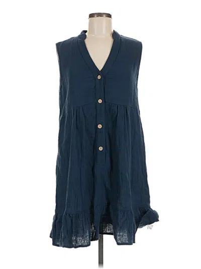 Pre-owned Unbranded Sleeveless Button Down Shirt In Blue