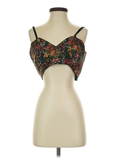 Pre-owned Unbranded Sleeveless Top Black Floral Pattern Sweetheart Neckline Tops