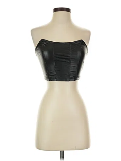Pre-owned Unbranded Sleeveless Top Black Solid Pattern Strapless Neckline Tops