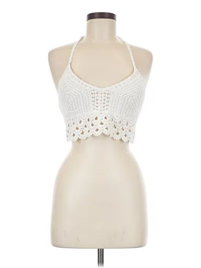 Pre-owned Unbranded Sleeveless Top Ivory Halter Neckline Tops In White
