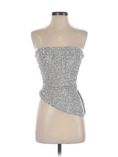 Unbranded Sleeveless Top Silver Strapless Neckline Tops In Gray