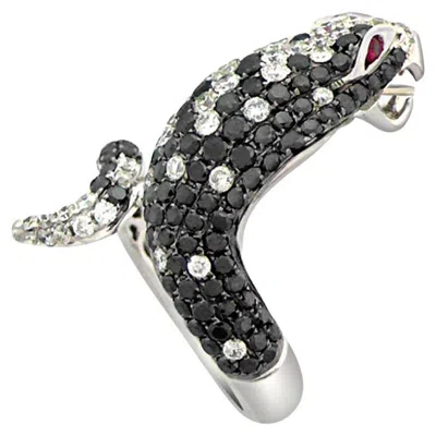 Pre-owned Unbranded Snake Animal Black & White Diamond Ruby White Shell 18k White Gold Ring
