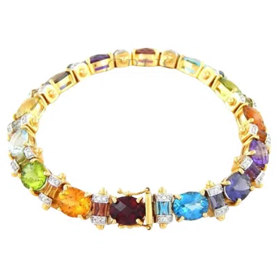 Pre-owned Unbranded Sophisticated Multi Natural Oval Cut Gemstones Ladies Bracelet In 18k Yellow Gol