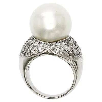 Pre-owned Unbranded South Sea Pearl 15mm & Diamond Pave 14k White Gold Solitaire Ring