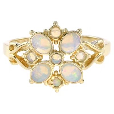 Pre-owned Unbranded Spring Bloom Pure White Opal Floral Flower Vintage Style 14k Yellow Gold Ring