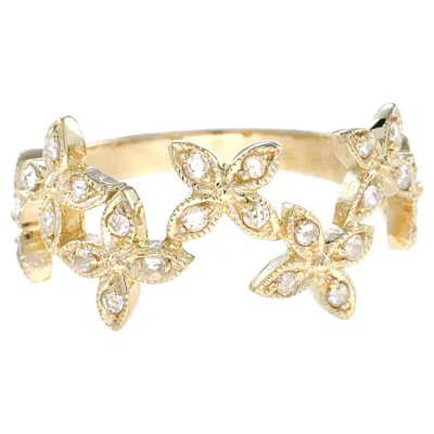 Pre-owned Unbranded Spring Bloom Romantic Floral Clover Motifs Diamond Half Eternity 14k Gold Ring In Multi