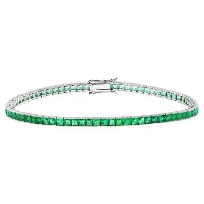 Pre-owned Unbranded Square Princess Cut Green Emerald Classic Tennis Line 18k White Gold Bracelet