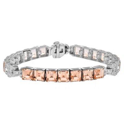 Pre-owned Unbranded Square Princess Shape Line Peach Orange Morganite & Diamonds White Gold Bracelet
