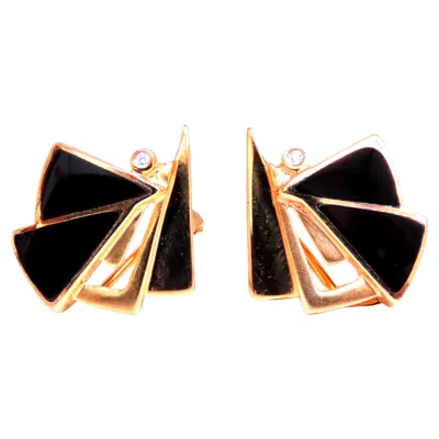 Pre-owned Unbranded Step Tier Art Deco Style Onyx Clip Earrings 14kt Gold 12623* In Black