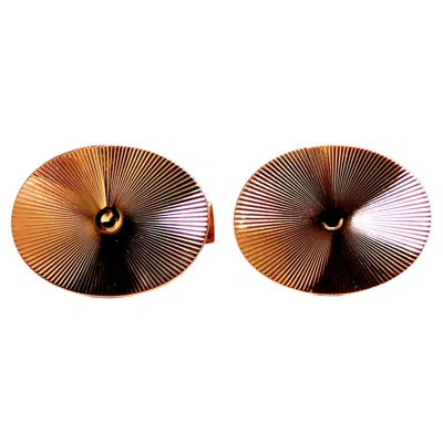 Pre-owned Unbranded Sunburst Graver Etch Oval Cufflinks 14kt Gold 12367 In Multi