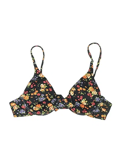 Pre-owned Unbranded Swimsuit Top Black Floral Pattern Swimwear