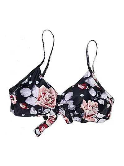 Pre-owned Unbranded Swimsuit Top Black Floral Pattern Swimwear