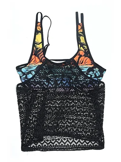 Pre-owned Unbranded Swimsuit Top Black Graphic Pattern Swimwear