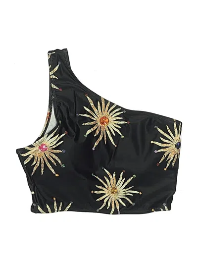 Pre-owned Unbranded Swimsuit Top Black Stars Pattern Swimwear