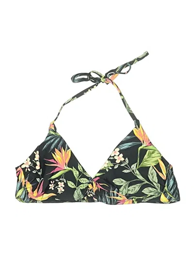 Pre-owned Unbranded Swimsuit Top Black Tropical Pattern Swimwear