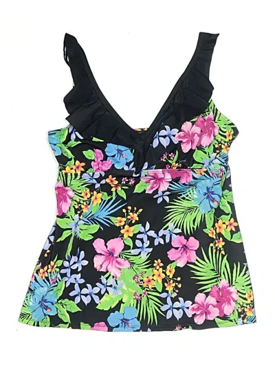 Pre-owned Unbranded Swimsuit Top Black Tropical Pattern Swimwear